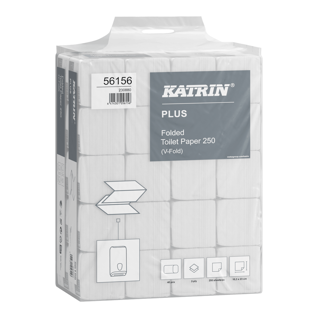 Katrin 56156 | Toilettenpapier Einzelblatt 2 - lagig, Zellstoff, 250 Blatt - Hygienico