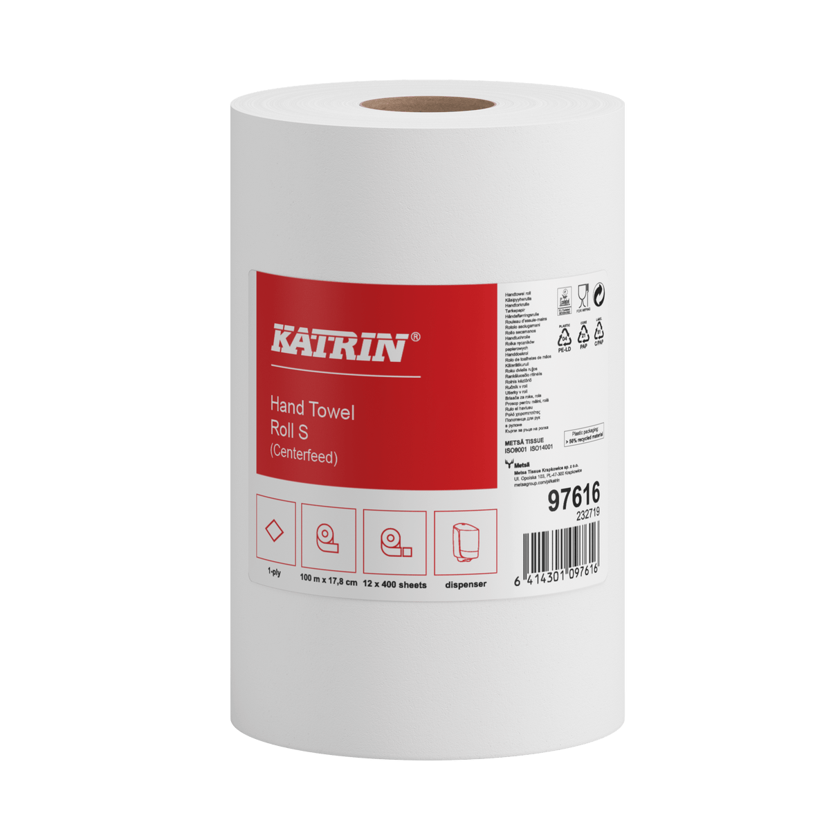 Katrin 97616 | Centerfeed Handtuch - Mehrzweckrolle S, 100 m, 1 - lagig - Hygienico