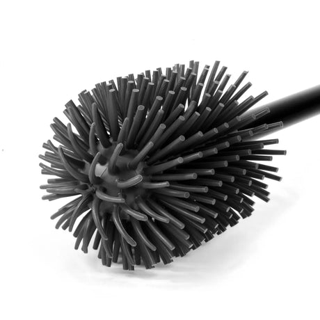 Black toilet brush set with grey silicone brush head
