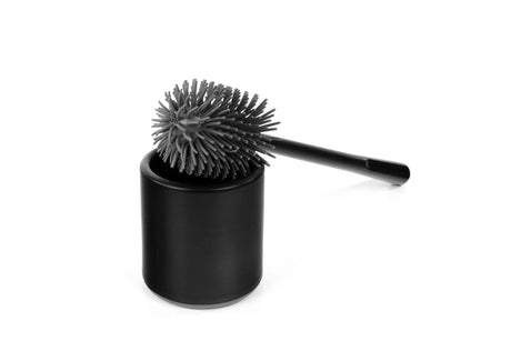 Black toilet brush set with grey silicone brush head