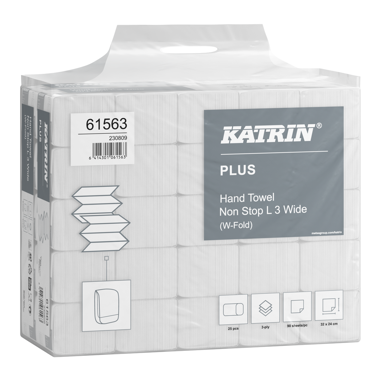 Katrin Plus W-Falz Falthandtücher Non Stop L Wide 90 Blatt 3-lagig, Handy Pack