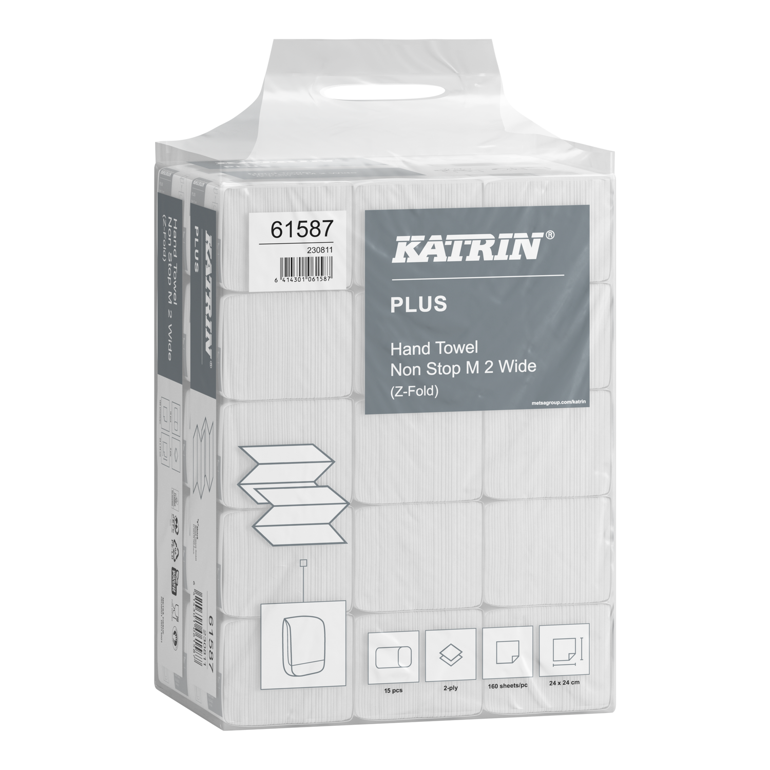 Essuie-tout Katrin Plus Z-Fold, format pratique, largeur M, 160 feuilles, 2 plis.