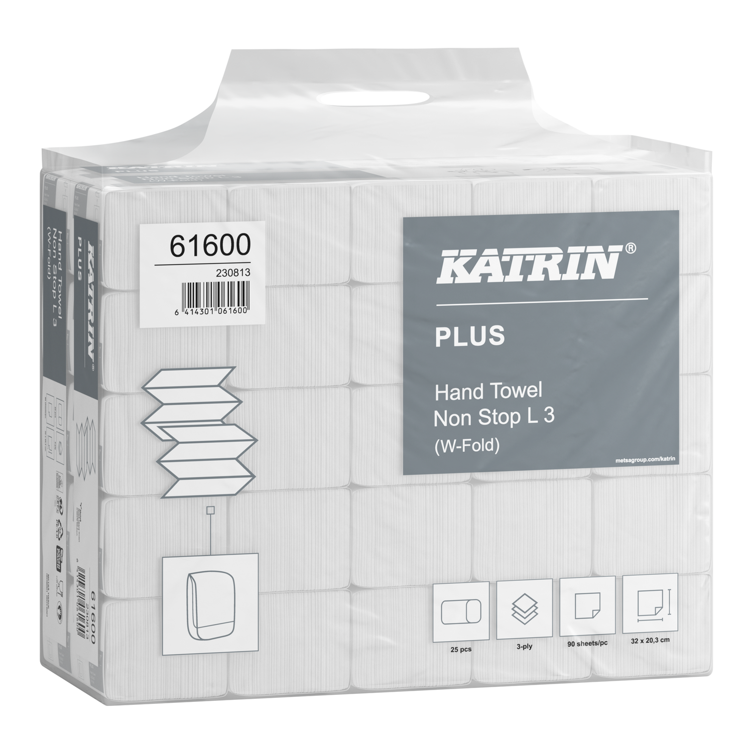 Essuie-tout Katrin Plus W-fold Non Stop, 90 feuilles, 3 plis, format pratique