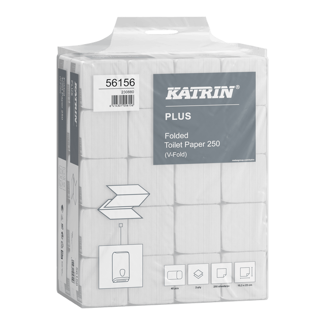 Katrin 56156 | Toilettenpapier Einzelblatt 2 - lagig, Zellstoff, 250 Blatt - Hygienico