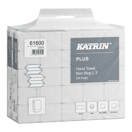Katrin Plus W-Falz Falthandtücher Non Stop L 90 Blatt 3-lagig, Handy Pack - Hygienico