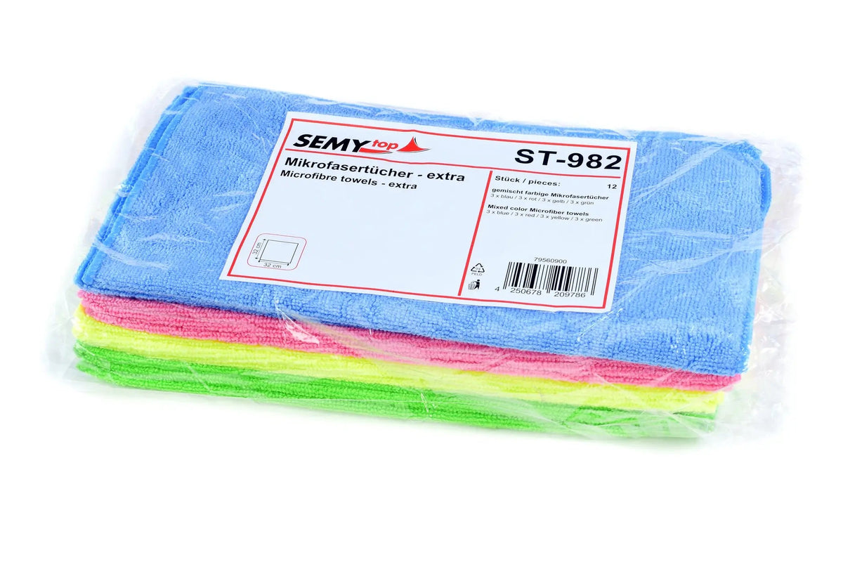 SemyTop Mikrofasertücher extra, 4-farbig zu je 3 Stück, 32 x 32cm, 12 Stück - Hygienico