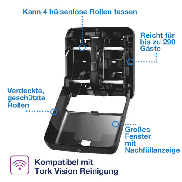 Tork OptiServe® Spender für Hülsenloses Toilettenpapier 4-Rollen Elevation T7